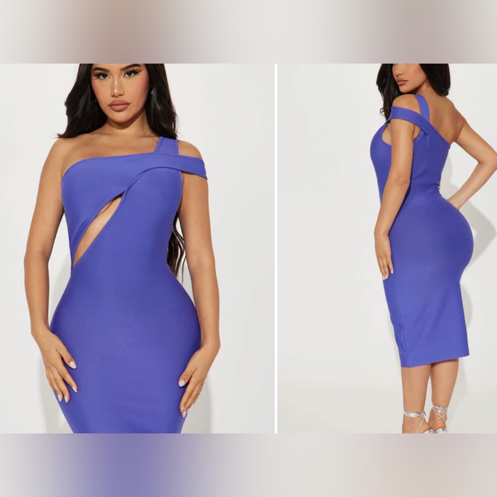 Fashion Nova Blue One Shoulder Bandage Dress